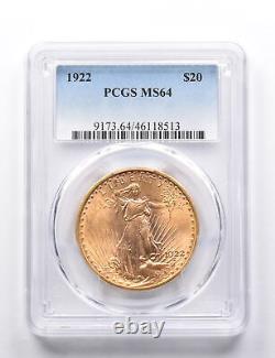 MS64 1922 $20 Saint-Gaudens Gold Double Eagle PCGS 0305