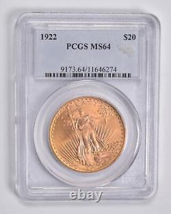 MS64 1922 $20 Saint-Gaudens Gold Double Eagle PCGS 4225