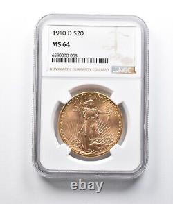 MS64 $20 1910-D Saint-Gaudens Gold Double Eagle NGC PPQ 0484