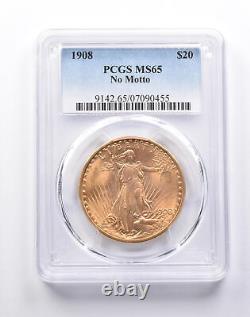 MS65 1908 $20 No Motto Saint-Gaudens Gold Double Eagle PCGS 1490