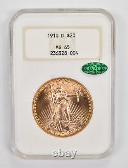 MS65 1910-D $20 Saint-Gaudens Gold Double Eagle CAC Graded NGC 9979