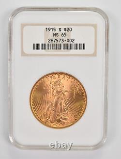 MS65 1915-S $20 Saint-Gaudens Gold Double Eagle Graded NGC 9982