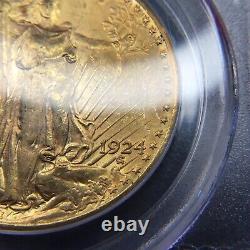 MS65 GEM BU 1924 Saint St. Gaudens Double Eagle $20 gold US coin PCGS MS 65