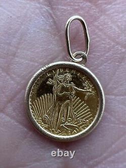 Miniature Saint-Gaudens Double Eagle 22K Gold Coin Pendant with 14K Frame