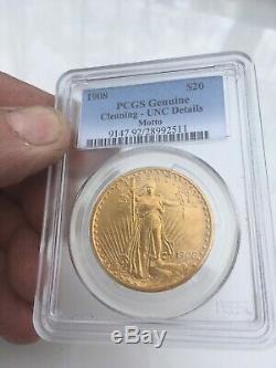 PCGS cleaned1908 St. Gaudens Double Eagle WITH MOTTO Mintage only 156,258
