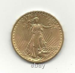 RARE 1908-D no motto $20 GOLD SAINT GAUDEN DOUBLE EAGLE COIN