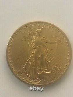 RARE 1908-D no motto $20 GOLD SAINT GAUDEN DOUBLE EAGLE COIN