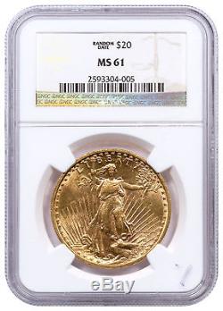 Random Date 1908-1932 St-Gaudens WithMotto $20 Gold Double Eagle NGC MS61 SKU49370