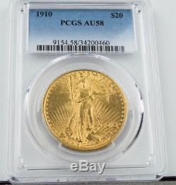Stunning 1910 $20 Gold Saint Gaudens Coin Pcgs Graded Au58 Double Eagle