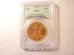 Stunning 1924 PCGS Green Label MS65 MS 65 $20 Gold St Gaudens Double Eagle Coin