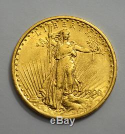 Superb 1908-p $20 Gold St. Gaudens Double Eagle Us Coin No Motto