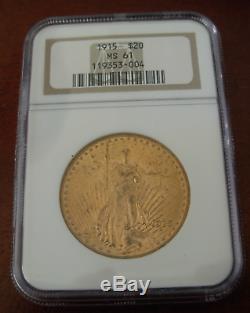 US 1915 Gold $20 Double Eagle NGC MS61 Saint Gaudens Better Date