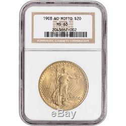 US Gold $20 Saint-Gaudens Double Eagle NGC MS63 1908 No Motto