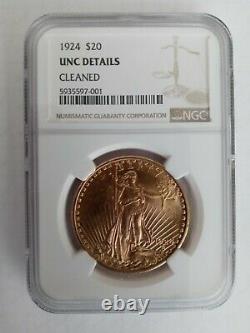 USA 1924 $20 Double Eagle St Gaudens Gold NGC Graded Uncirculated Details Coin