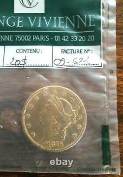 USA 20 Dollars Or avec Certificat Double Eagle Liberty St Gaudens 1876 S (jn60)